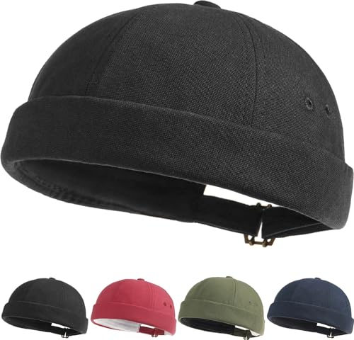 Initlove Mens Brimless Docker Hat Vintage Sailor Hat Skullcap Beanie Cap - color: G Black