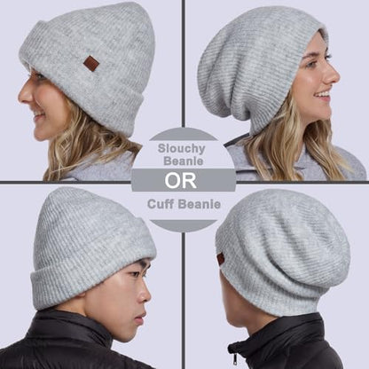 Large Slouchy Winter Hat for Cold Weather, Warm Loose Slouch and Cuffed Beanie Hats for Women Men - color: Grey