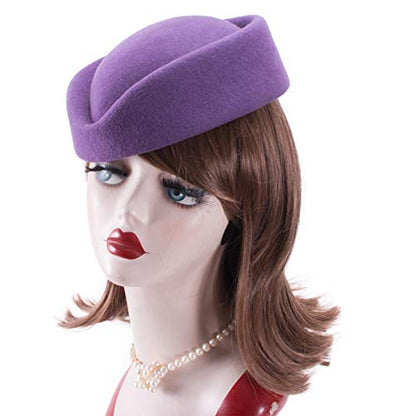 Lawliet Wool Stewardess Air Hostesses Pillbox Hat Millinery Teardrop Fascinator Base A040 - color: Purple