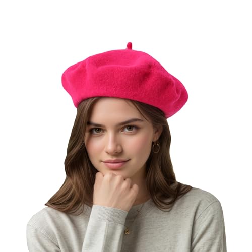 Women's Wool Beret: 70% Wool French Hat for Daily, Lightweight & Chic Berets for Women - color: Rose Red