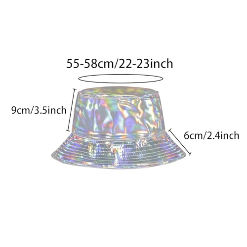 MILAKOO Rave Hologram Metallic Bucket Hat Reversible Cap Reflective Waterproof Rain Fisherman Hat - color: B: Silver