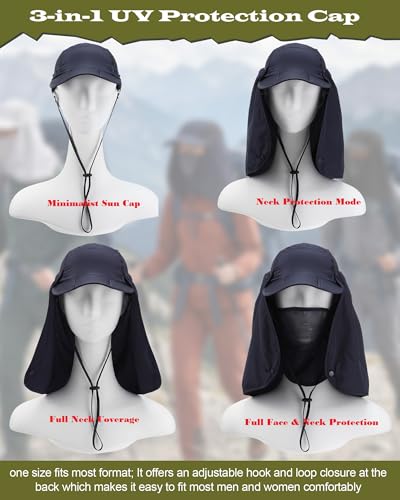 6 Pcs Foldable Sun Cap with Removable Face Mask Neck Flap Baseball Cap Sun Protection Outdoor Summer for Men Women