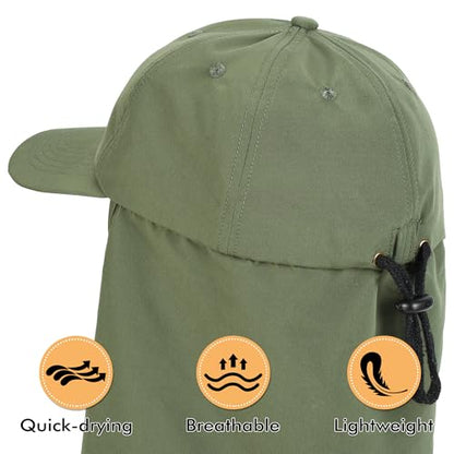 Tirrinia Wide Brim Sun Hat with Neck Flap for Men & Women - color: Green