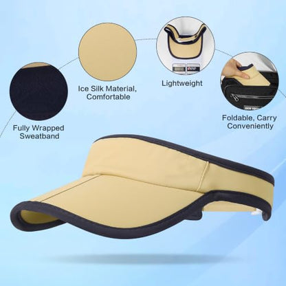 Sun Visor Caps Foldable Brim Adjustable Visor Hats for Women Men - color: Deepkhaki