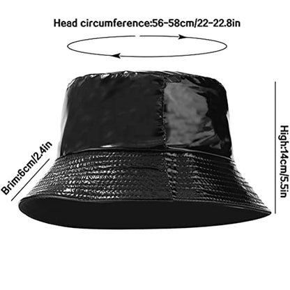 XYIYI Cute Bucket Hat Beach Fisherman Hats for Women, Reversible Double-Side-Wear - color: Pu Leather Black