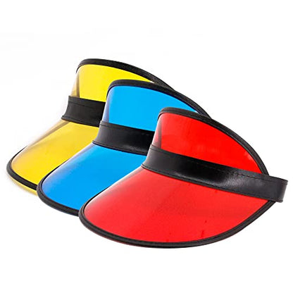 Giovacker Womens Mens PVC Clear Colorful Sun Visor Hats - color: Yellow + Blue + Red