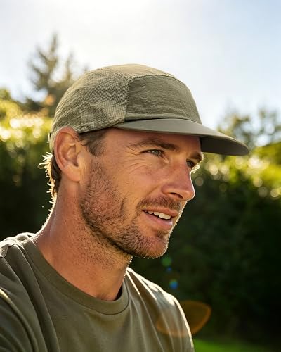 CLAPE Quick Dry Mesh 5 Panel Running Hat for Men, Lightweight Breathable Moisture-Wicking Baseball Cap for Hiking - color: Bs265p14-armygreen