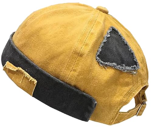 Mens Sailor Hats Brimless Denim Docker Caps Beanie - color: Yellow