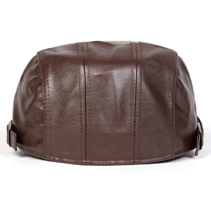 Newsboy Cap for Men, Flat Cap, PU Leather Hat - color: Buckle| Khaki