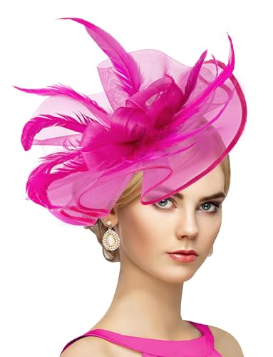 dressfan Womens Fascinator Hat Headpiece Vintage 20s 50s Accessories Headband for Derby/Wedding/Cocktail/Wedding/Tea Party - color: Fushia