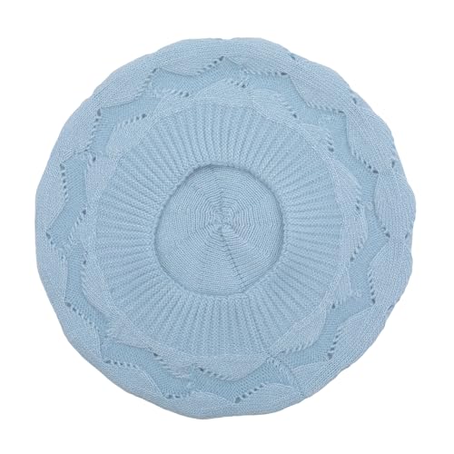 ZLYC Women French Beret Hat Reversible Solid Color Knit Warm Artist Cap - color: Cable Pattern Light Blue