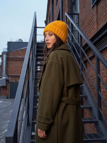 Winter Hats for Women Cable Knit Chunky Skull Cap Fleece Lined Thick Fold Cuff Beanie hat - color: Ginger, style: Wheat Spike