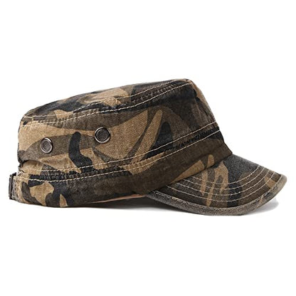 Unisex Military Army Hat Men Women Baseball Cap Flat Top Cap Adjustable Camo Cadet Cap - color: Coffee
