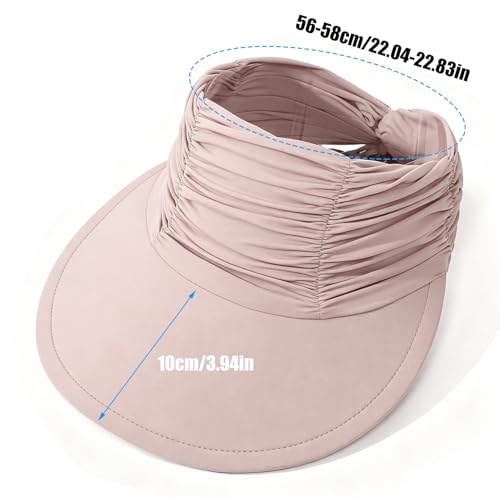 KXF Sun Visors Hat for Women Wide Brim Beach Hat Foldable Visor Hat Cap Ponytail Summer Packable UPF 50+ Adjustable Stretchy - color: Pink