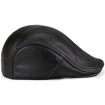 Men's Lambskin Leather Flat Cap Ivy Newsboy Hats Beret Cabbie Hat - color: Black