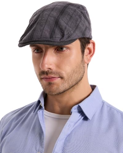 ZLYC Men Summer Flat Cap Scally Ivy Gatsby Newsboy Beret Driver Hat - color: Plaid Gray