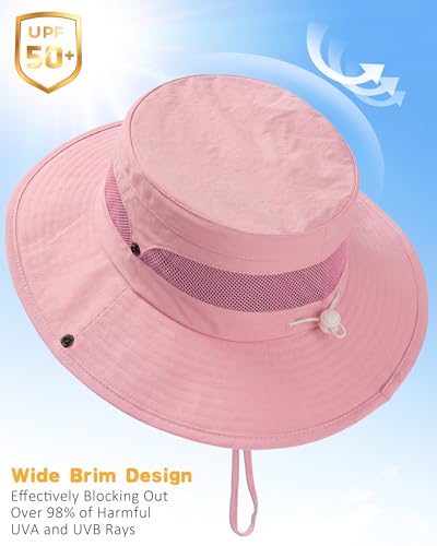 HONGTEYA Kids Sun Hat UPF 50+ Toddler Bucket Summer Hat Fishing Outdoor - color: Light Pink, size: 5-13 Years