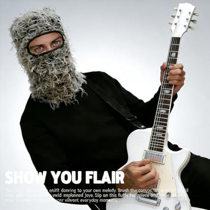 Distressed Ski Mask Balaclava, Yeat Shiesty Knitted Full-Face Mask - color: Blackash