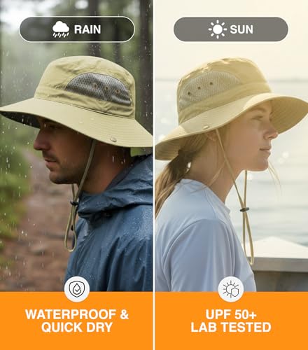 GearTOP Fishing Hats for Men and Women Sun Protection, Camping Hat Bucket Hat with Strings (Beige)