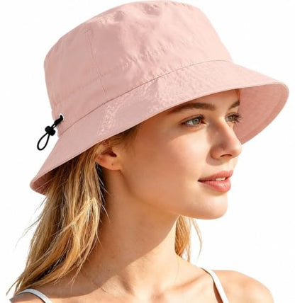 Unisex Bucket Hat Water Repellent Wide Brim Foldable Sun Hat Beach - color: Pink, size: Medium