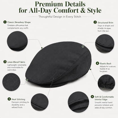 Bienzoe Boys Newsboy Flat Hat: Classic Linen Cap Lightweight - color: Black, size: 4-5T