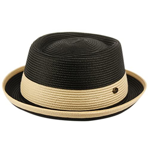 Men's Fancy Summer Straw Pork Pie Derby Fedora Upturn Brim Hat - color: F2809black, size: Large-X-Large