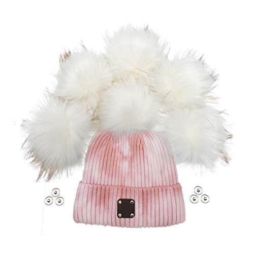 Furryvalley Faux Fur Pompom 6pcs DIY Crafts Fluffy Balls for Hat Shoes Scarves with Snap Fastener Removable Knitting Hat Horse Riding Hat Silk Accessories 6 Inch Extra Large (Color 1#) - color: Color 1#