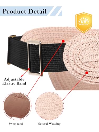 sy soul young Women's Beach Straw Hat with Ponytail Hole Packable Sunhat - color: Pink