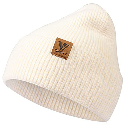 Vgogfly Beanie Men Slouchy Knit Skull Cap Warm Stocking Hats Guys Women Striped Winter Beanie Hat Cuffed Plain Hat - color: White