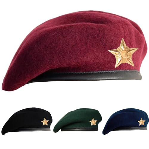 SILAK Traditional Army Style Cap with Metal Star Badge – Che Guevara Inspired, Woolen French Beret Hat for Men and Women - color: Maroon