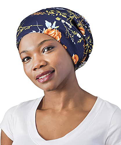 Adjustable Satin Lined Sleep Cap for Dreadlocks Curly Hair Large Head-Stay On Overnight - color: Blue Orange