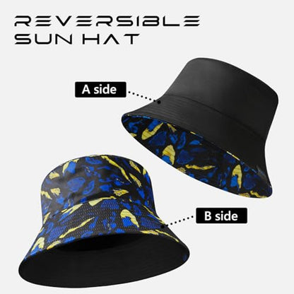 UPF 50+ Reversible Sun Hat - color: Black/Bright Blue and Yellow, size: Large