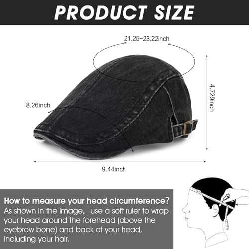 3Pcs Men's Newsboy Caps Cotton Cooling Hat Adjustable Flat Cap for Men - color: Washed 2-black+darkgrey+coffee