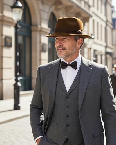 Fedora Hats for Men Women 1920s Short Brim Felt Trilby Hat - color: Coffee