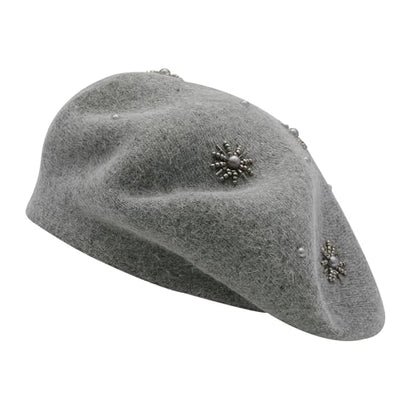 ZLYC Women French Beret Hat Reversible Knit Thickened Warm Artist Cap - color: Plain Gray