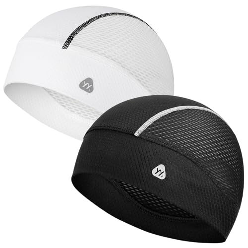 YANIKY Skull Caps for Men, Breathable Mesh Helmet Liner Sport Cooling Skull Caps for Women Sweat Cap Lightweight Cycling Cap - color: Black Contrast+white Contrast