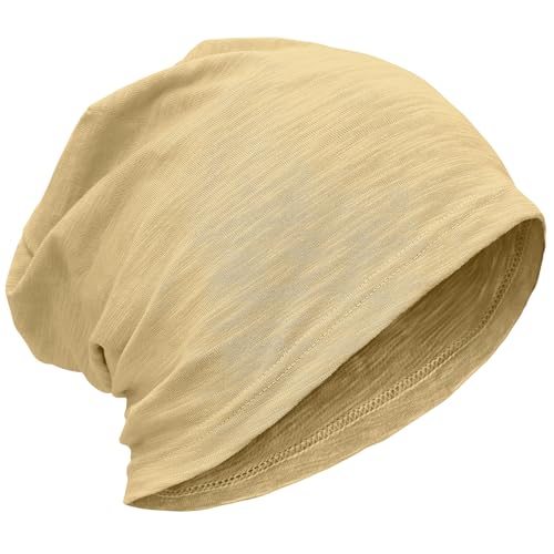 ROYBENS Lightweight 100% Cotton Slouchy Summer Beanie Men Women, Chemo Cap - color: 1pc Light Khaki, size: Medium