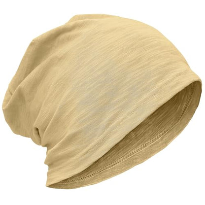 ROYBENS Lightweight 100% Cotton Slouchy Summer Beanie Men Women, Chemo Cap - color: 1pc Light Khaki, size: Medium