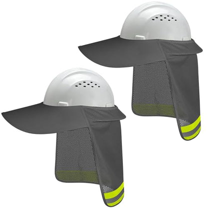 Hard Hat Sun Shade, Full Brim Mesh Neck Sun Shield with Reflective Strip, High Visibility Visor Neck Shade for Hard Hat Accessories, 2 Packs Grey - color: Grey