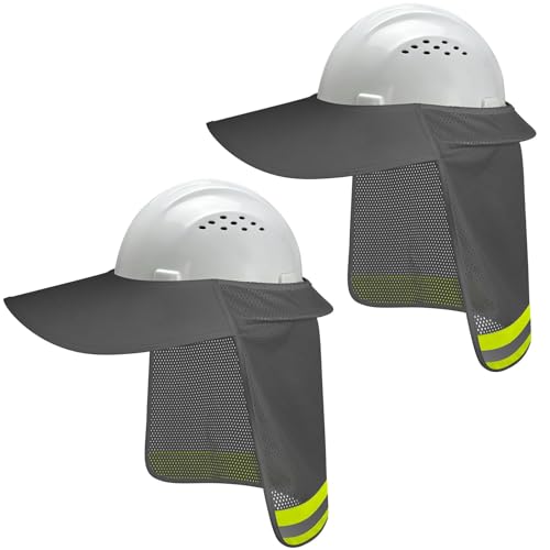 Hard Hat Sun Shade, Full Brim Mesh Neck Sun Shield with Reflective Strip, High Visibility Visor Neck Shade for Hard Hat Accessories, 2 Packs Grey - color: Grey