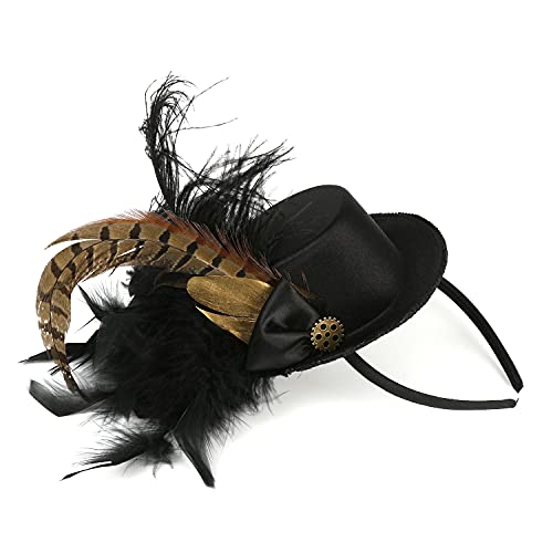 Fascinators Hat for Women Tea Party Headband Mini top Hats Cocktail Flower Mesh Feathers Hair Clip - color: Black-2