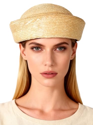 Straw Pillbox Hats for Women Ladies Vintage Wedding Formal Church Tea Party Cocktail Hat - color: Khaki
