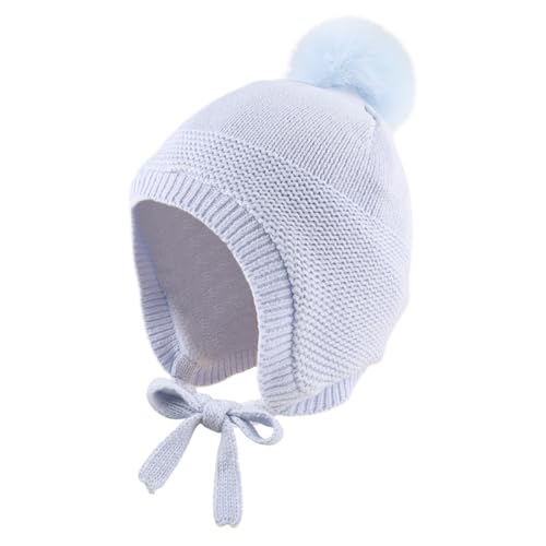 JANGANNSA Basic Winter Baby Boy Beanie Pompom Knit Girl Hat Kid Earflap Cap - color: Skyblue Hat, size: 2-5T