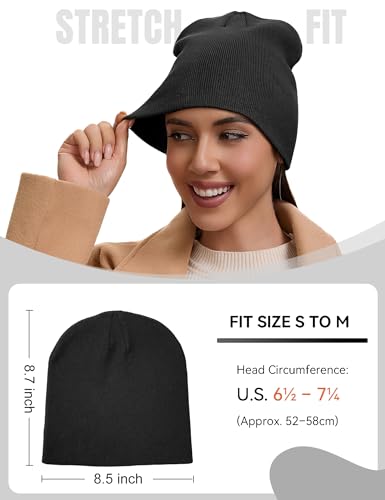vidsel 100% Cotton Beanie Hat for Men Women, Soft Cuffless Knit Skull Cap - color: 1pc-black