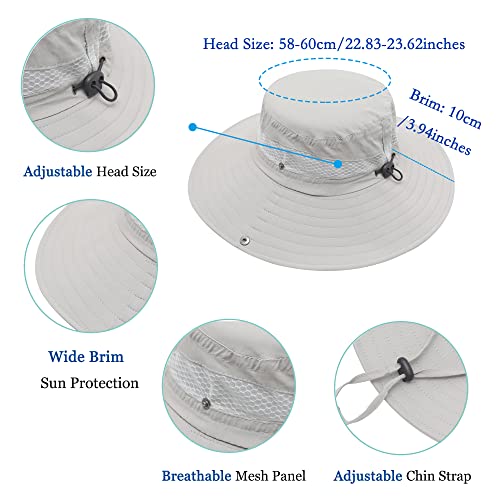 ZLYC Men Waterproof Camo Sun Hat Wide Brim Mesh Fishing Bucket Hat - color: Solid Light Gray