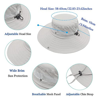 ZLYC Men Waterproof Camo Sun Hat Wide Brim Mesh Fishing Bucket Hat - color: Solid Light Gray