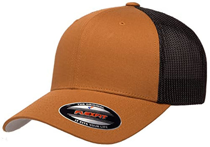 Mrlahat 6511 Flexfit Trucker Mesh One Size Fitted Cap 6 Panels with Black Bandana - color: Caramel/Black