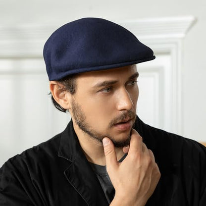 Wool Blend Mens Newsboy Caps, Classic Flat Cap Ivy Cabbie Gatsby Hat Winter Beret Hat for Men - color: Navy Blue