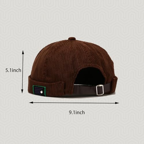 Mens Docker Cap Brimless Skullcap Sailor Cap Rolled Cuff Retro Beanie Hat - color: Corduroy Brown