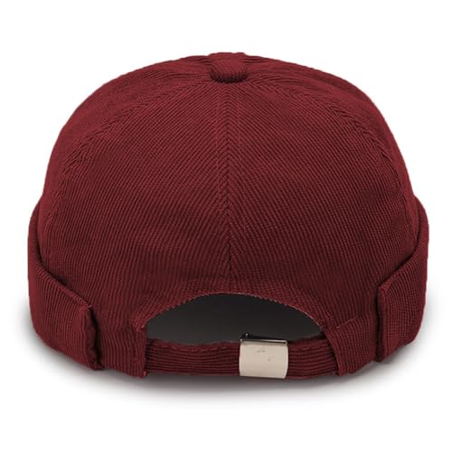 Corduroy Brimless Hat for Men Women Sailor Docker Cap Cuff Harbour Beanie Hat - color: Wine Red